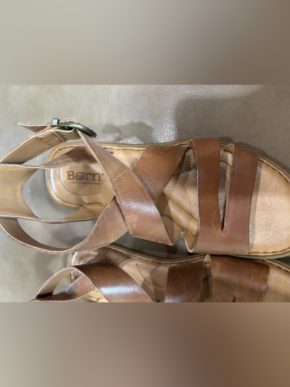 Born Tan Leather Crisscross comfortable cushioned strappy Sandals - Picture 3 of 7